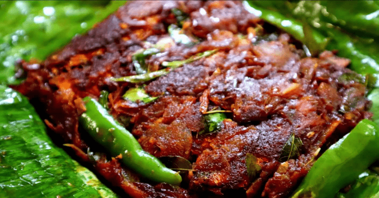 Sardine fish fry in banana leaf