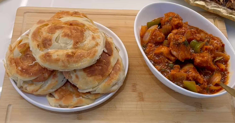Bun Porotta and chilly Chicken