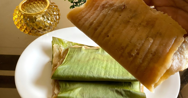 Steamed ada with wheat flour and banana